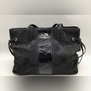 COACH BLACK MONOGRAM DRAWSTRING SHOULDER BAG